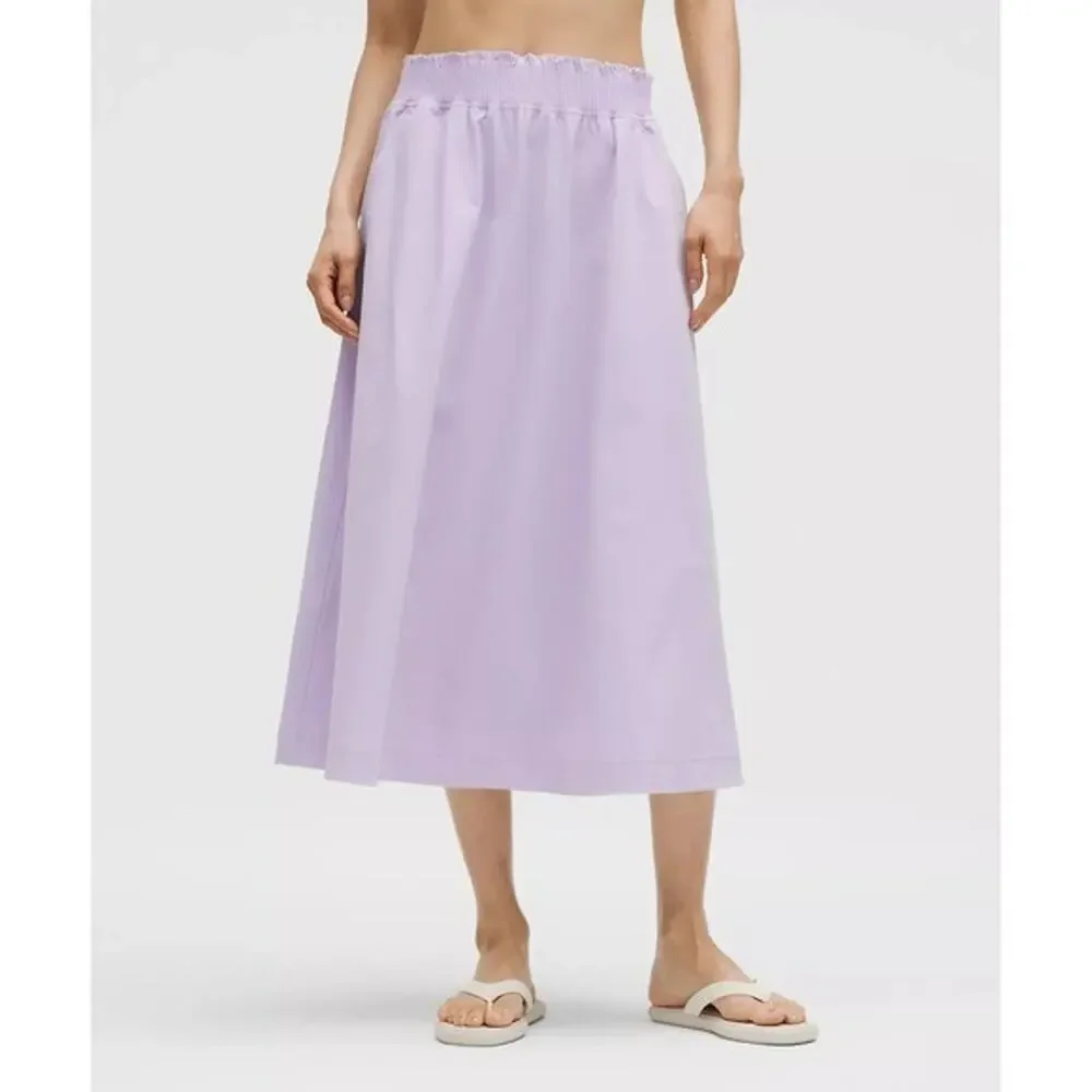 Lululemon Stretch Woven Ruffle-Waist Midi Skirt Lavender Frost XL NWT‎